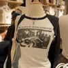 T-shirt Femme Vintage Rock Graphic T-shirt À Manches Longues Automne Imprimé Coton T-shirt Côtelé Femme Rétro Streetwear Slim Y2k Tops 230407