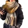 Scarves Women Woven Knitted Scarf With Colourful Check Pattern And Long Thick Fringes Warm Winter Christmas