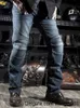 Мужские джинсы Мужские черные байкерские джинсы Motocyc Denim брю Ma растяжение оригинальные брюки внедорожных брюк защита от 4хл плюс размер 0408H23