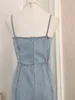 Vestidos casuais verão moda 2023 mulheres espaguete cinta manga pérolas bordadas flares denim trompete cadeias cinto vestido longo