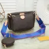 Topp dampåse kvinnor axel handväskor vintage favorit mini pochette 3st tillbehör crossbody purses lady pu läder multi färg remmar t t