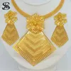 Earrings Necklace Dubai Fashion Jewelry Set 24K Gold Plated Flower Shape Copper Earrings Necklace For Women Wedding Party Wholesale Jewelry Set 230408