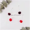Stud Fashion 3D Red Cherry Drop Earrings Cute Fruit Gold Dangle Charm Jewelry Gift For Women Girls Valentines Dayz Dhfpm