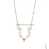 Pendentif Colliers Nouvelle Arrivée Mignon Deer Antler Collier 3 Couleur Elk Renne Pour Femmes Filles Petit Cadeau De Mode Jewe Dhnts