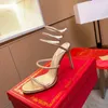 Tasarımcı Sandalet Kadınlar Rene Caovilla Topuk Yaz Stiletto Sandal Rhinestone Ayak Bileği Sargısı Cleo Ziyafet Pompalar Kutu ile Ayakkabı