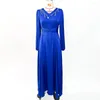 Roupas étnicas Azul V-Pescoço Strass Maxi Vestido Muçulmano Abayas para Mulheres Dubai Turquia Islam Médio Oriente Temperamento Mangas Compridas