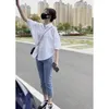 Blusas femininas de algodão manga média fina mulher blous shir 2024 verão solto moda irregular camisa casual férias topo roupas coreanas