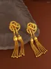 Boucles d'oreilles à clous Aiguille en argent Creative Design noué Boucles d'oreilles Vintage Thread Tassel