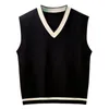 Men's Vests Sweater Vest Men Loose Contrast Color Knitted V-neck Student All-match Basic Tops Harajuku Sleeveless Jumpers Korean Trendy F142