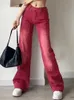 Kvinnors jeans breda ben jeans kvinnors röda älskling lös streetwear enkel vår hög midja ulzzang skolflickor casual mode ins 230408