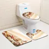 Toalettstol täcker dekoration hemtäcke vatten absorption 3 st. Set matta badrum anti-halkgolvmatta modern 3D-mönstertryck matta