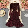 Vestidos casuales SINGREINY lentejuelas brillantes sirena vestido mujer elegante cordón volantes fiesta 2023 otoño coreano Streetwear Midi