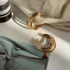 2024 Saplama Küpe Altın Renk C şeklinde Git Kadınlar İçin Yuvarlak Çember Geometrik Kulak Saplamaları Vintage Brincos Parti Takı Hediyesi
