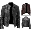 Mäns jackor Autumn Winter Leather Coats Stand Collar dragkedja Svart motorcyklist Motorcykelläderjackor Qrnu