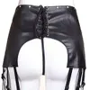 Sexy Kostüm, schwarzer Leder-Strumpfgürtel, 12 Riemen, sexy Strapsgürtel für Damen und Herren, Reißverschluss-Strumpfhalter mit Strümpfen, Höschen, Dessous