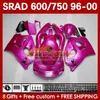 Glossy Rose Body Kit för Suzuki Srad GSXR 750 600 CC GSXR600 GSXR750 1996-2000 168NO.56 GSX-R750 GSXR-600 1996 1998 1998 1999 2000 600cc 750cc 96 97 98 99 00 Moto Fairing