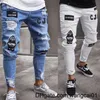 Men's Jeans Men Stretchy Ripped Skinny Biker broidery Cartoon Print Jeans Destroyed Ho Slim Fit Denim High Quality Hip Hop Black Jeans 0408H23