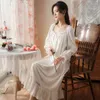 Women's Sleepwear Ladies White Cotton Night Dress Elegant Long Sleeve Nighties Nightgown Nightdress Lace Nightwear