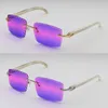 Designer New Rimless Diamond Cut Lens Solglasögon Original Vita äkta naturliga horn solglasögon Male och kvinnlig 18K Gold Metal Frame Square Lens Size 58-18-140mm