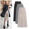 Skirts Autumn Winter Knit Pencil Women High Waist Solid Color Tunic Knited Split Midi Skirt For