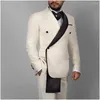 Men's Suits Unique Men Double Lapel Wedding Tuxedos Groom Blazer Prom Dress Custom Made Slim Fit Sets 2 Pieces Jacket Pant