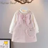 Conjuntos de roupas Humor Urso Menina Vestido Outono Manga Longa Top Manta Princesa DressBags 3 Pcs Estilo Doce Kid Roupas Vestido 2-6Y 231108