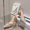 Aquazzura Slingbacks Bombas de 105 mm con adornos de cristal Maxi-Tequila Gamuza Stiletto Tacones altos Mujer Moda Sandalias Zapatos de fiesta por la noche Calzado de fábrica talla 66