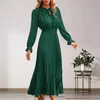 Casual Dresses Long Sleeve V Neck Dot Pleated A Line Flowy Dress Elegant Fall Party Maxi Christmas For Women Vestidos Robe