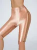 Kadın Şortları Seksi Kadınlar Yağ Parlak Parlak Elastik Jeggings Yumuşak esnek gündelik artı boyutu sıkı diz boyu yoga pantolon