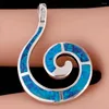 Hanger Kettingen KONGMOON Spiraalvorm Marine Donkerblauw Vuur Opaal Verzilverde Sieraden Voor Vrouwen Ketting