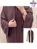 Ethnische Kleidung für Frauen, Kleider mit Schal, 2-teilig, Abaya, muslimische Sets, Eisseide, Kreppstoff, Schnürung, Taschengürtel, Robe, Kaftans, Anzug