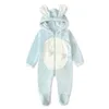 Rompers Winter Baby born Toddler Girls Clothes Rabbit Ear Hooded Jumpsuit infant Costume Fleece Thick boys Romper pajama 230407