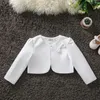 Mantel Kinder Mädchen Lange Ärmel Satin Jacke Hochzeit Formelle Party Weißer Bolero Perlen Schleife Mantel Achselzucken Wickelzubehör Kleid Umhänge 231108