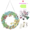 Decorative Flowers 1 Set Of Christmas Diamond Drawing Garland Xmas Wreath Hanging Sign Door Decoration