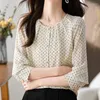 Damesblouses Dames Button Up Tops Ronde kraag Kleding Herfst Lange mouw Chiffon Blouse Kantoor Dame Mode Polka Dot Shirt Blusas 29312