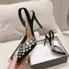 Aquazzura Slingbacks Bombas de 105 mm con adornos de cristal Maxi-Tequila Gamuza Stiletto Tacones altos Mujer Moda Sandalias Zapatos de fiesta por la noche Calzado de fábrica talla 66