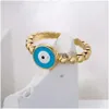 Anillos de banda Anillos de banda Newbuy Moda Esmalte Lucky Evil Eye Jewelry 2022 Moda Color Oro Cobre Anillo de dedo abierto para mujeres Dhgarden Dhunq