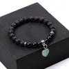 Black Lava Stone Beads Bracelet Natural Stone Rose Quartz Tiger's Eye Agate Heart Bracelet Stretch Jewelry For Women Men