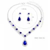 Halsbandörhängen Set Luxury Blue Crystal Big Pendant Fashion Teardrop Charm smycken Tillbehör för kvinnors alla hjärtans dag gåva