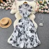 Casual Dresses Summer Runway Fashion Shirt Dresses Women's Short Sleeve Jungle Ink Print Office Retro Midi Dress Frocks Palm Long Robe 2023