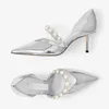 Fashion Women Sandals Pumps Famous AURELIE 65 mm Italy Luxury Pointed Toe Pearl Ankle Strap Silver Patent Leather Designer Wedding Party Sandal High Heels Box EU 35-43