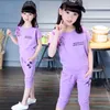 衣料品セット2023女の子の服の印刷パターンスポーツ子供のスーツ幼児の半袖Tシャツハーレンクロップドパンツ