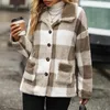 Chaquetas de mujer 2023 Otoño Invierno Retro chaqueta de lana de doble cara mujer abrigo a cuadros de un solo pecho Tops de terciopelo femenino suelto Casual