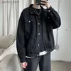 Men's Jackets Black Denim Short Jacket Men Turn Down Collar Bomber Jacket Jeans Coats Casual Pockets Overalls Streetwear Man Clothing Outwear Q231109