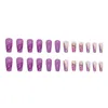 Faux ongles brillant violet carré faux mince couverture complète ornement d'ongle artificiel pour un port quotidien quotidien