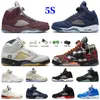 Med Box Jumpman 5 5S basketskor Bourgogne Mens DJ Khaled x We the Bests Aqua Fire Red Black Muslin Florida Gators Low PSGS Sneakers Trainers Big Size 13 Outdoor