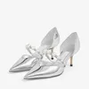 Fashion Women Sandals Pumps Famous AURELIE 65 mm Italy Luxury Pointed Toe Pearl Ankle Strap Silver Patent Leather Designer Wedding Party Sandal High Heels Box EU 35-43