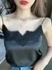 Camisoles Tanks Lace Strap Silk Top Women Sexig grimma V Neck ärmlös Crop Top Satin Tank Topps Women Underwear Camisole 230413