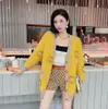 New women's Designer cardigans Knit yewllow Sweaters with golden beads luxury Mujer casual loose Womens V neck jakcets knnited