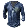 Mens TShirts Vintage Vneck Henley Navigation 3d Gothic Long Sleeve T For Men 5xl Oversized Tops Tee Man Punk Streetwear 230407